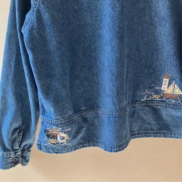 CHRISTOPHER & BANKS Nautical Embroidered Denim Button Up Shirt - Picture 4 of 5